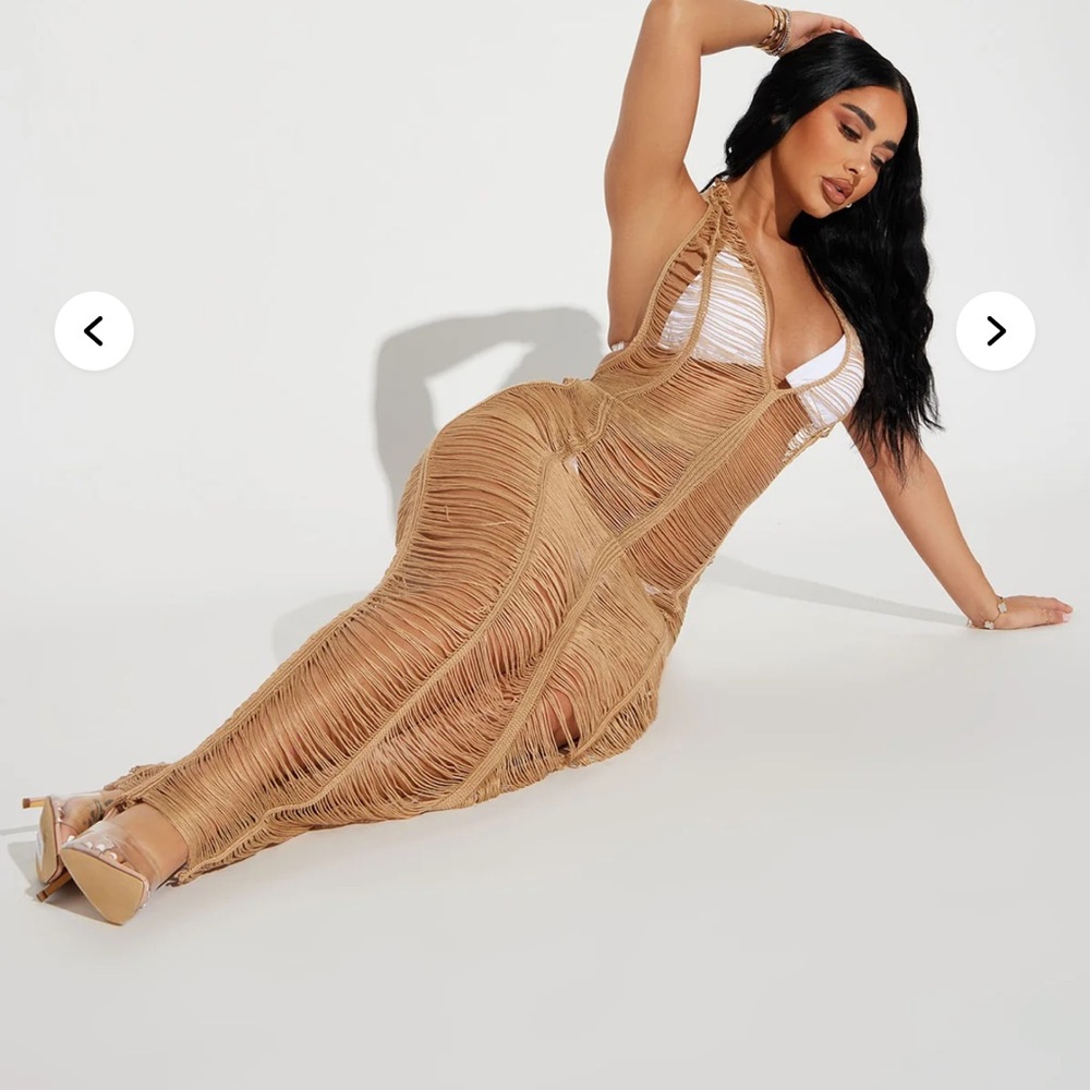 Fashion Nova Crochet Maxi Dress Mocha- Swim Cover Up
